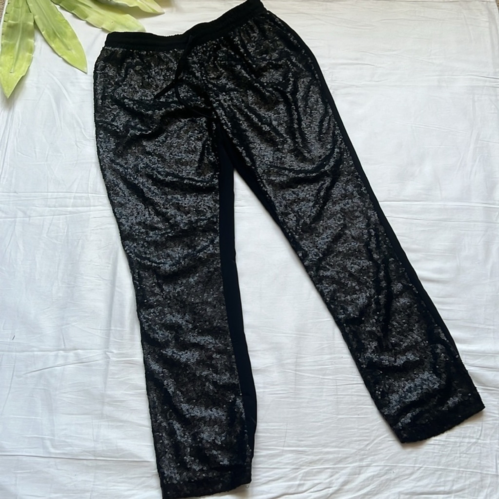 NWT Black Collection Sequin Mixed Media Jogger - Picture 3 of 8